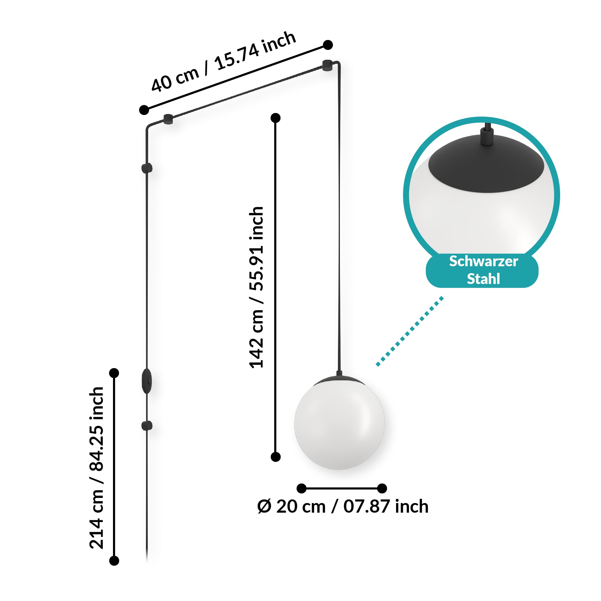 eglo-rondo-3-h-ngelampe-e27-mit-kabel-und-stecker-opalglas-schwarz image 5