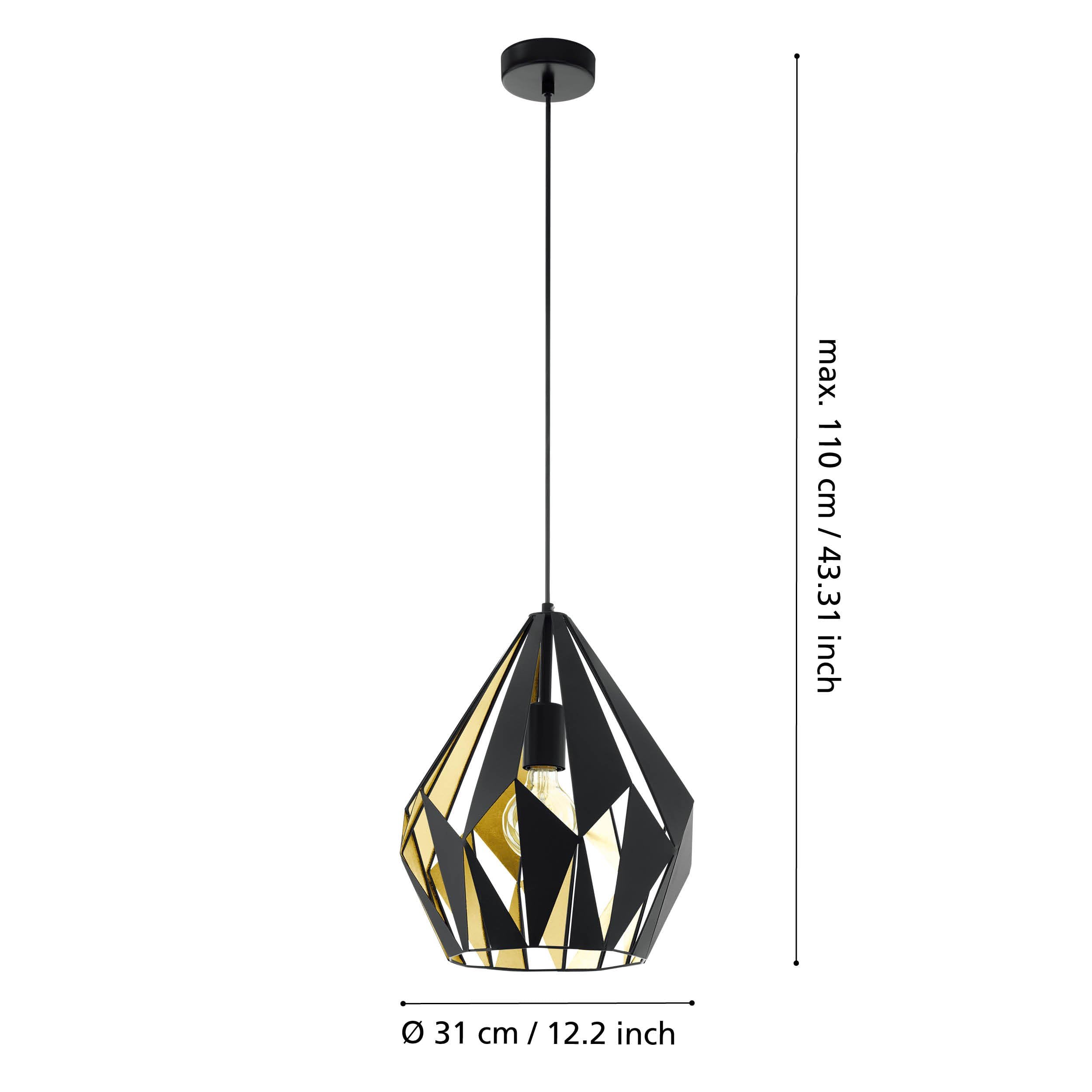 eglo-carlton-1-pendelleuchte-e27-31-cm-metall-schwarz-gold-vintage image 3