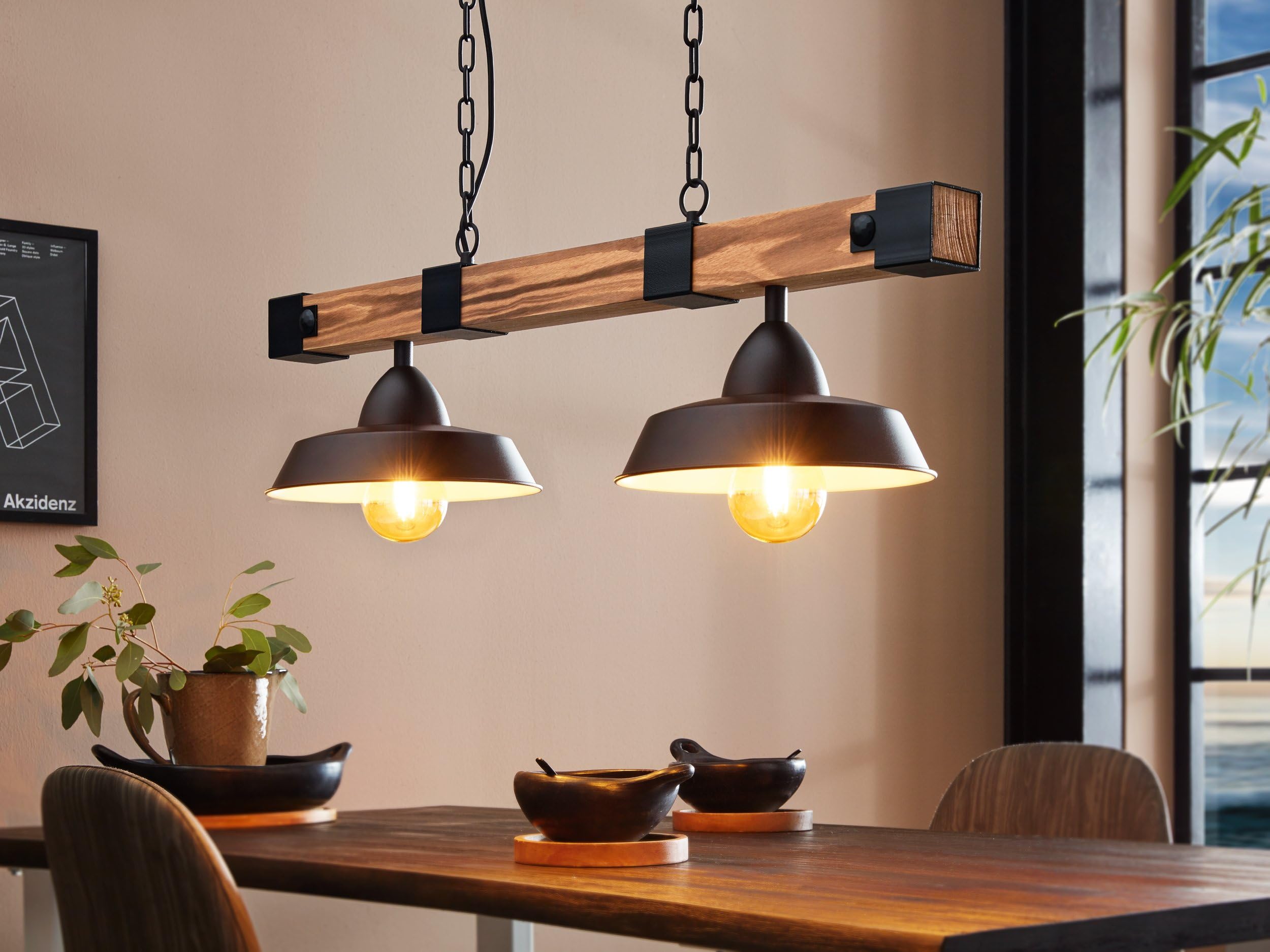 eglo-oldbury-pendellampe-2-flammig-industrial-stahl-holz-e27-schwarz-braun-86cm image 4