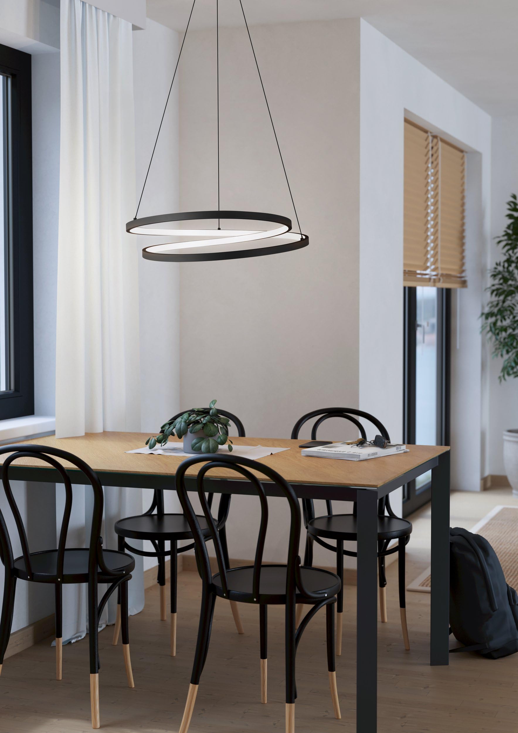 eglo-ruotale-led-pendelleuchte-55-cm-schwarz-wei-warmwei-esstisch image 2