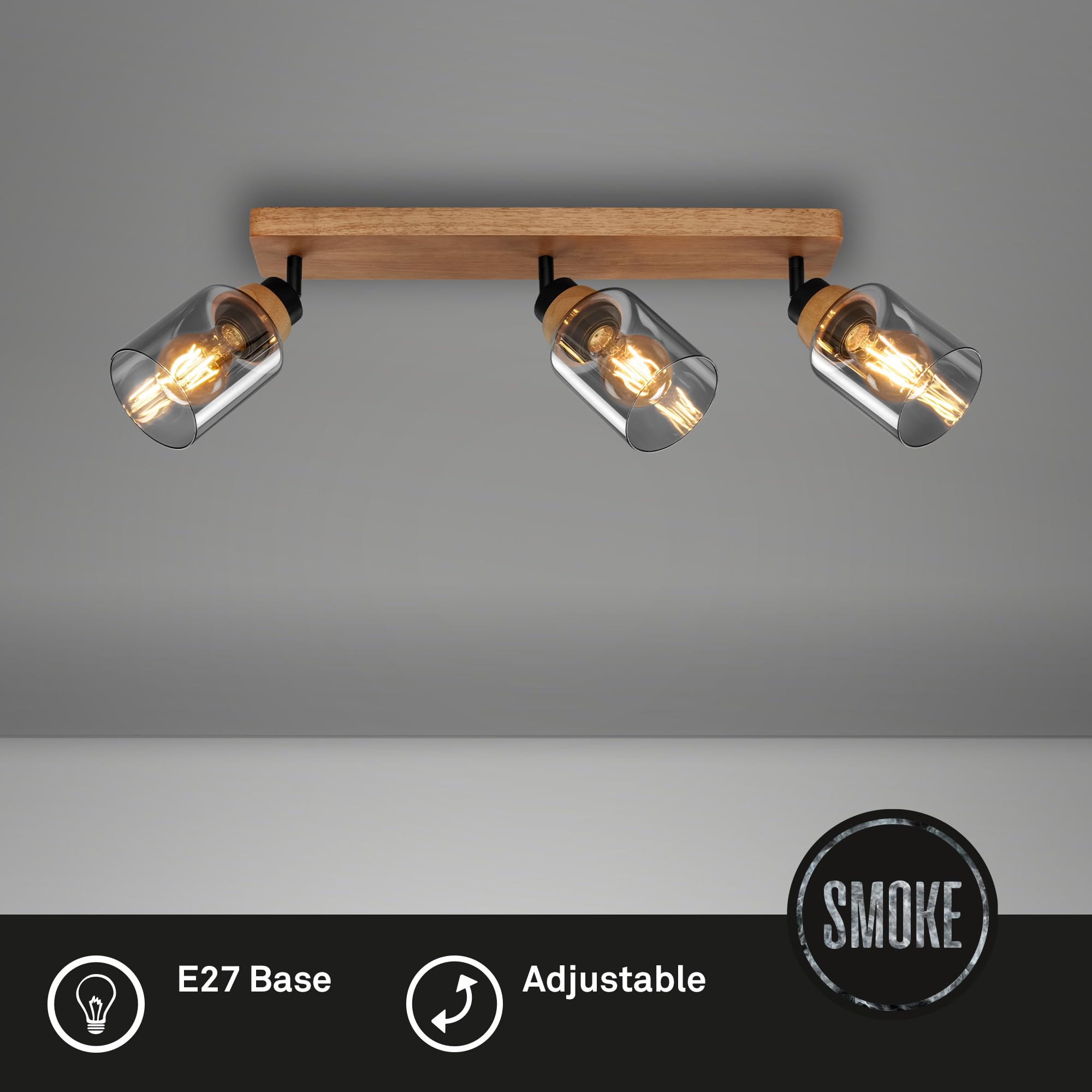 briloner-deckenlampe-3-flammig-mit-rauchglas-schwenkbar-schwarz-holz image 2