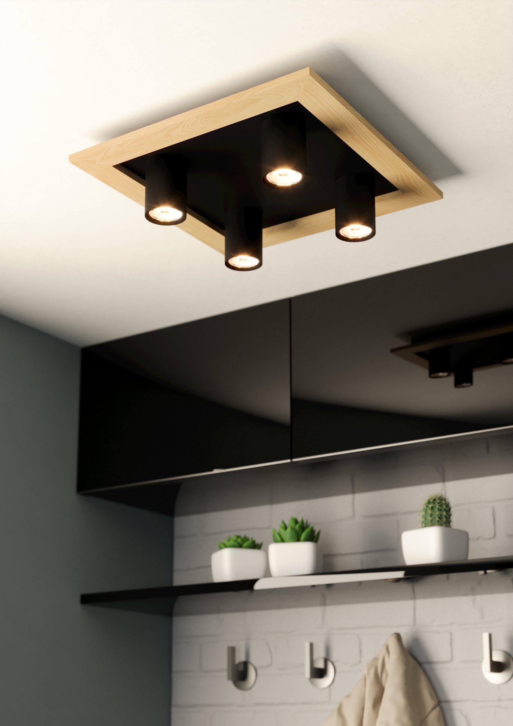 eglo-valcasotto-led-deckenleuchte-4-flammig-37x37-cm-schwarz-holz-gu10-warmwei image 4