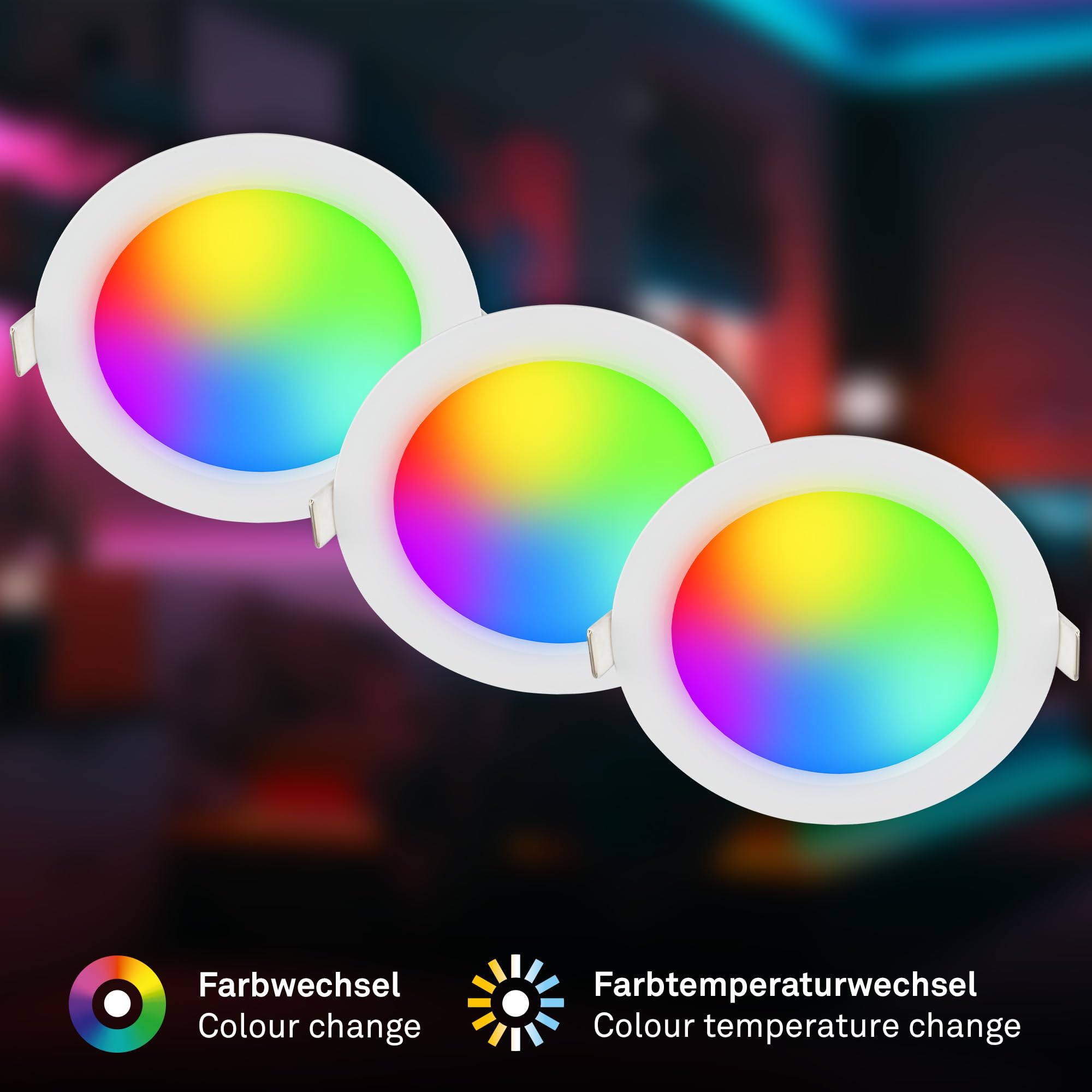 briloner-3er-set-led-einbaustrahler-rgb-cct-dimmbar-fernbedienung-wei-ip65-12-cm image 2
