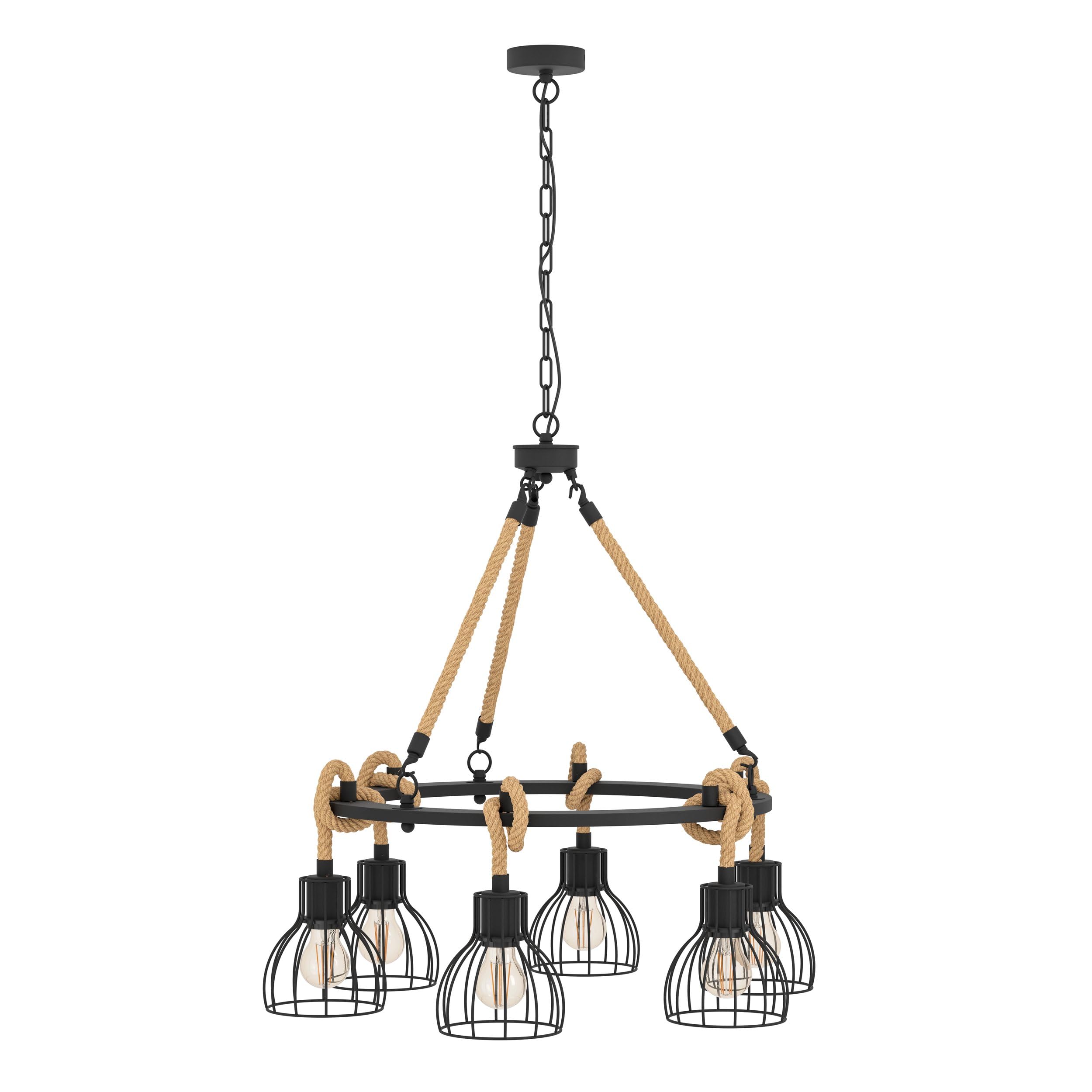 eglo-rampside-pendelleuchte-6-flammig-vintage-industrial-stahl-holz-76cm image 2
